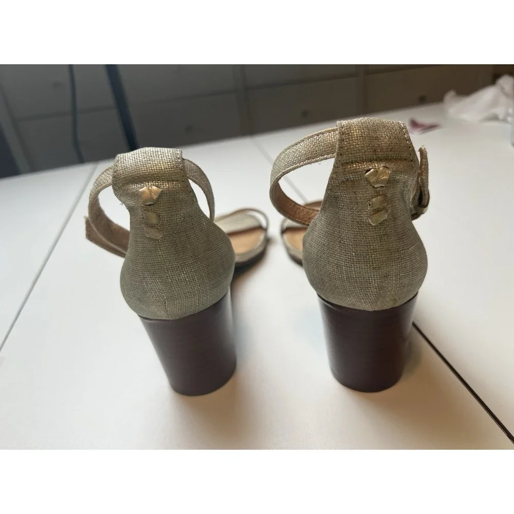 Jack Rogers Lillian Ankle Strap Gold Textile  Heels Women's Size 11